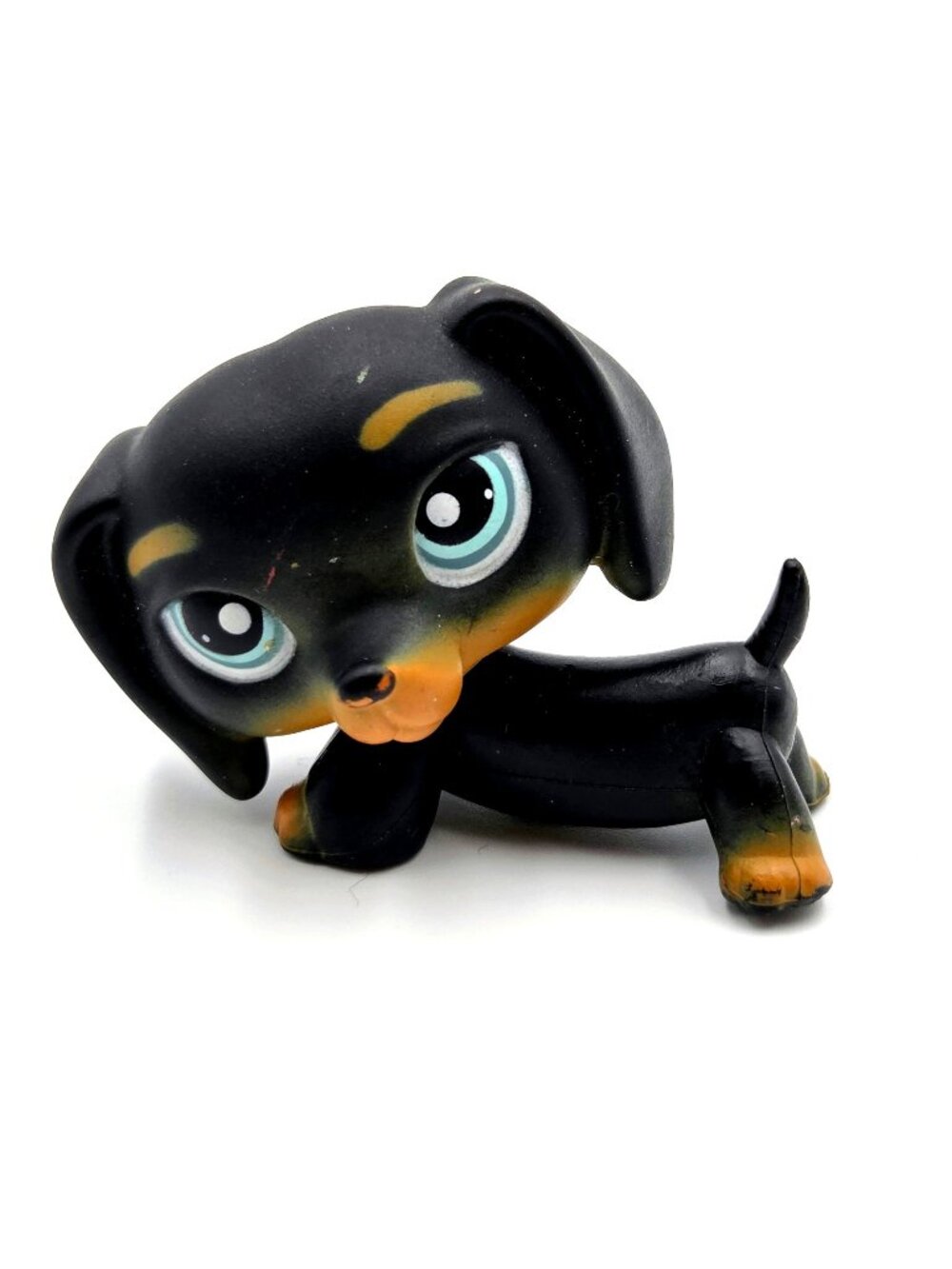 Littlest Pet Shop #325 Dachshund Dog Black Tan Blue Eyes 2006 LPS Toy Hasbro Rea